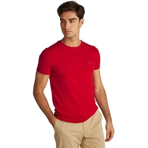 Offerta a tempo: Tommy Hilfiger Uomo T-Shirt Maniche Corte Stretch Slim Fit Tee Scollo Rotondo, Multicolore (Medium Red), S - 46% da 39.90 € a 21.52 €
