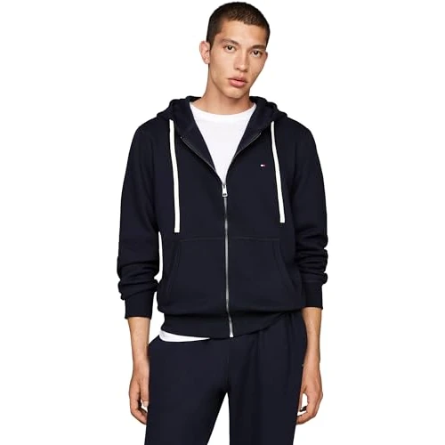 Offerta a tempo: Tommy Hilfiger Uomo Felpa con Zip Stack con Cappuccio, Blu (Desert Sky), XS - 37% da 119.90 € a 75.03 €