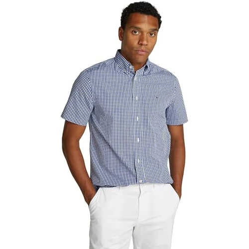 Offerta a tempo: Tommy Hilfiger Uomo Camicia Flex Poplin Check Maniche Corte, Multicolore (Wedge Blue/Check), S - 37% da 69.90 € a 43.76 €