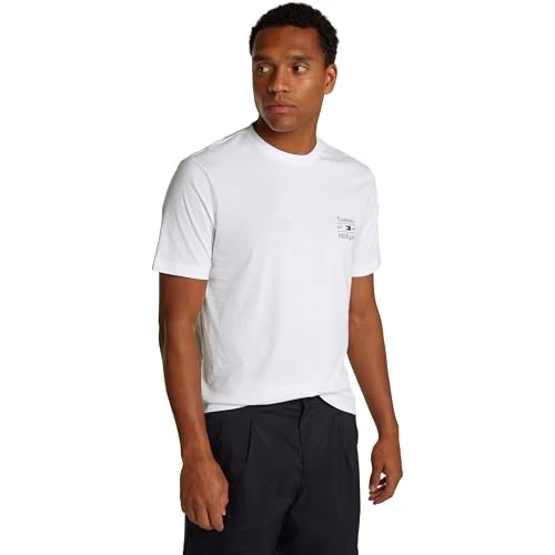 Offerta a tempo: Tommy Hilfiger Uomo T-Shirt Maniche Corte Stack Tee con Scollo Rotondo, Bianco (White), XS - 57% da 39.90 € a 17.16 €