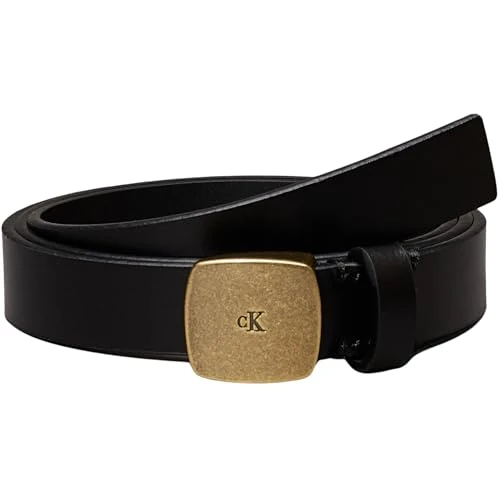Limited-time offer: Calvin Klein Women's Casual Plaque Buckle 2.0 cm Leather Belt, Black (Black/Tumbled Gold), 37.4 inches from 25.71 GBP to 25.71 GBP (save 0%)