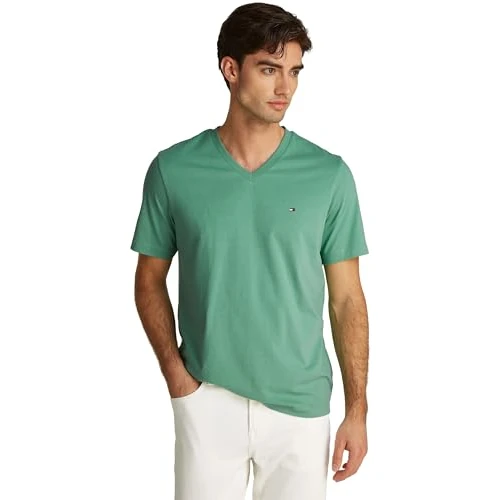 Offre limitee: Tommy Hilfiger T-Shirt Manches Courtes Homme Essential Tee avec Col en V, Vert (Fort Green), L de 39.90 EUR a 18.00 EUR (economie 55%)