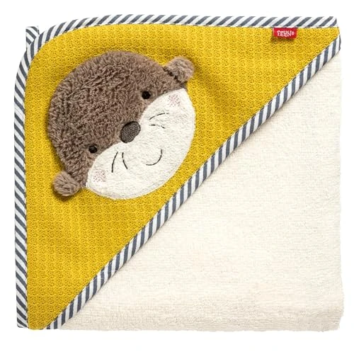 Offerta a tempo: Fehn Asciugamano con cappuccio lonter – poncho da bagno in spugna con cappuccio e simpatico motivo lontra – assorbente e morbido – per neonati e bambini a partire da 0 mesi - 7% da 19.38 € a 18.00 €