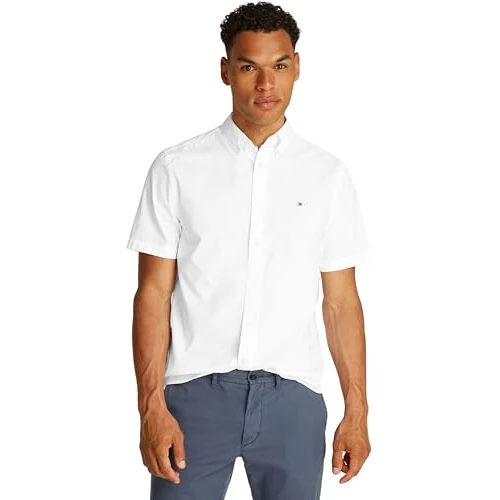 Tommy Hilfiger Chemise Homme Flex Poplin Solid Manches Courtes, Blanc (Optic White), S