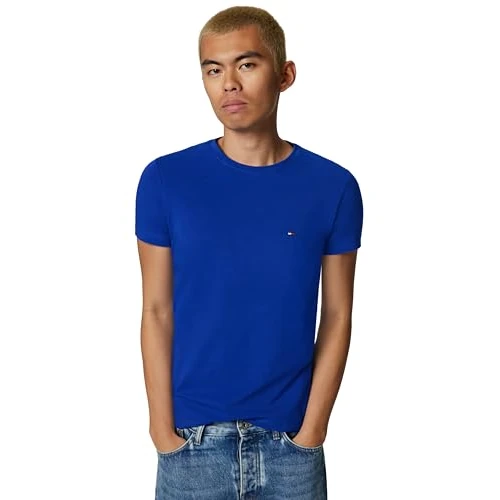 Offerta a tempo: Tommy Hilfiger Uomo T-Shirt Maniche Corte Stretch Slim Fit Tee Scollo Rotondo, Blu (Wedge Blue), XS - 54% da 39.90 € a 18.52 €