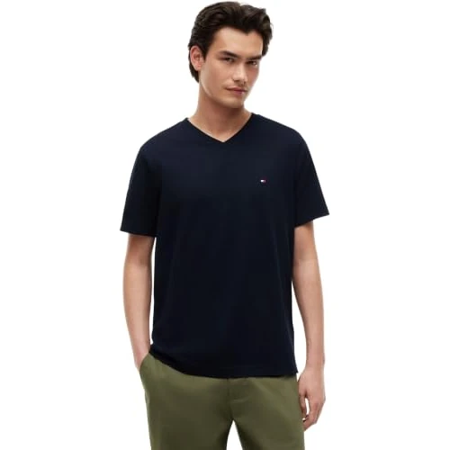 Offerta a tempo: Tommy Hilfiger Uomo T-Shirt Maniche Corte Essential Tee con Scollo a V, Blu (Desert Sky), S - 56% da 39.90 € a 17.45 €