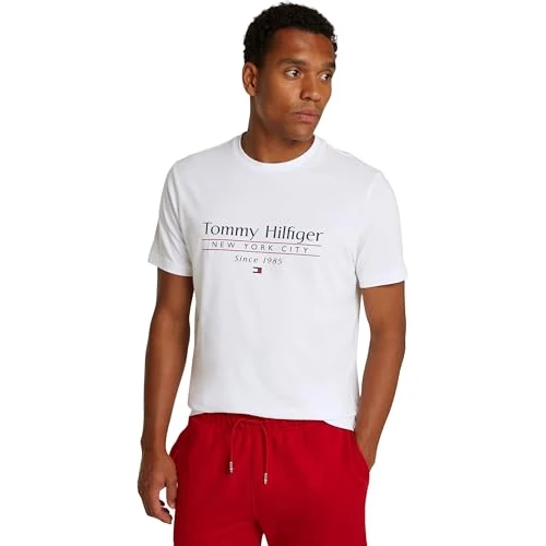 Tommy Hilfiger Men’s Short Sleeve Round Neck Centre Stack T-Shirt, White (White), M