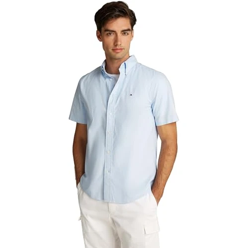 Offerta a tempo: Tommy Hilfiger Uomo Camicia Flex Poplin Solid Maniche Corte, Blu (Sweet Blue), XS - 66% da 69.90 € a 23.88 €