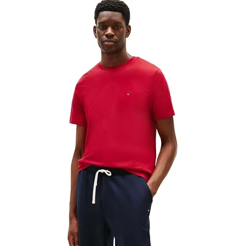 Tommy Hilfiger Herren T-Shirt Kurzarm Seasonal Solid Tee mit Rundhalsausschnitt, Mehrfarbig (Medium Red), M