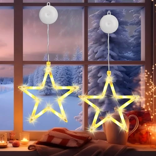 Begrenztes Angebot: LED Sterne Weihnachtsbeleuchtung, 10 LED Lichterkette Weihnachtsdeko Fensterlichter Batteriebetriebe mit Timer, Saugnäpfe, Fenster Sterne Innen für Weihnachten Deko, Balkon, Party, Hochzeit(2 Stück) von 9.99 EUR auf 9.99 EUR (Rabatt 0%)