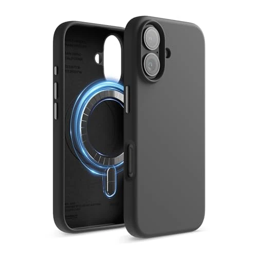 elago Cover Magnetica in Silicone Compatibile con iPhone 16 Cover 6.1 pollici Compatibile con tutti gli accessori MagSafe - Magneti Integrati, Silicone a Presa Morbida, Antiurto (Nero)