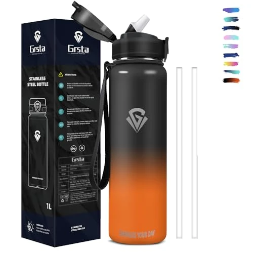 Offre limitée : Grsta Gourde, Gourde Isotherme 1l, Gourd avec Paille sans BPA, Gourd Metal, 18/8 Acier Inoxydable, Gourdes Reutilisable Anti Fuite, Facile à Nettoyer, pour Camping, Randonnée, Running, Vélo, Yoga de 22.99 € à 22.99 € (0.00% de remise)