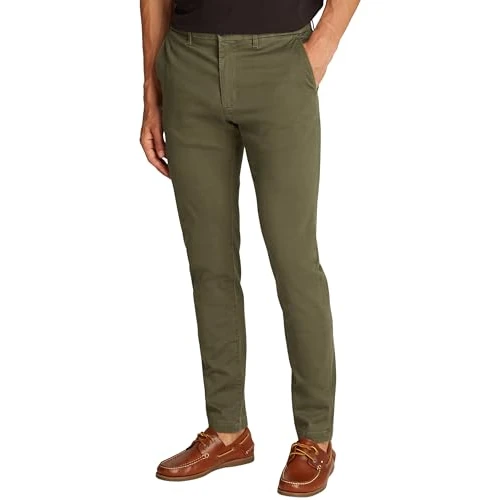 Tommy Hilfiger Uomo Pantaloni Chino Bleecker Printed Structure Slim Fit, Verde (Army Green), 36W/31L