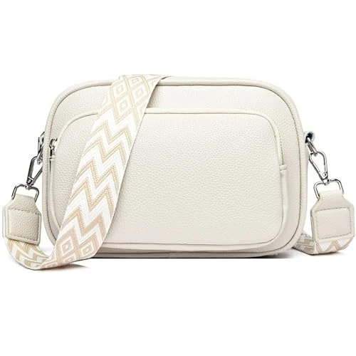 NIYUTA Schoudertassen voor dames, schoudertassen met meerdere vakken, PU-leer, modieuze handtassen met verstelbare en afneembare schouderriem, Wit