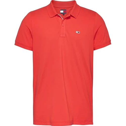 Tommy Jeans Męskie TJM SLIM PLACKET POLO EXT S/S Polo, Pomarańczowe, XS, Pomarańczowy (jasny cynobr), XS