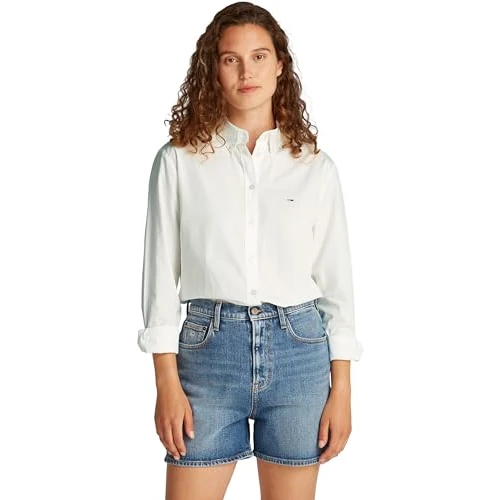 Offerta a tempo: Tommy Jeans Tjw Reg Pinstripe Poplin Shirt Dw0Dw20290, Camicia a Maniche Lunghe, Donna, Bianco (Ecru), XXS - 44% da 89.90 € a 50.28 €