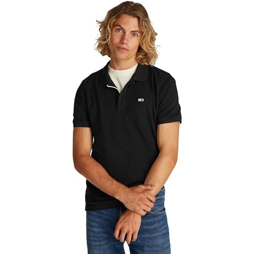 Tommy Jeans Męska koszulka polo TJM SLIM PLACKET EXT S/S Polo, czarna, XS, czarny (czarny), XS