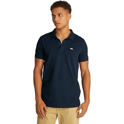 Tommy Jeans Heren TJM SLIM PLACKET POLO EXT S/S Polo, Blauw, L, Blauw (Donker Nacht Marine), L