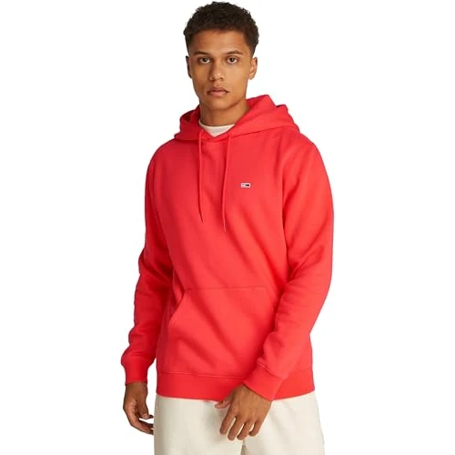 Tommy Jeans TJM Reg S Flag Hoodie, Sudadera con Capucha Hombre, Orange (Bright Vermillion), M