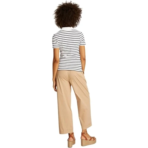 Offerta a tempo: Tommy Hilfiger Maglietta Polo Maniche Corte Donna Slim Fit, Multicolore (Breton Ecru/Dark Night Navy STP), S - 39% da 79.90 € a 48.68 €