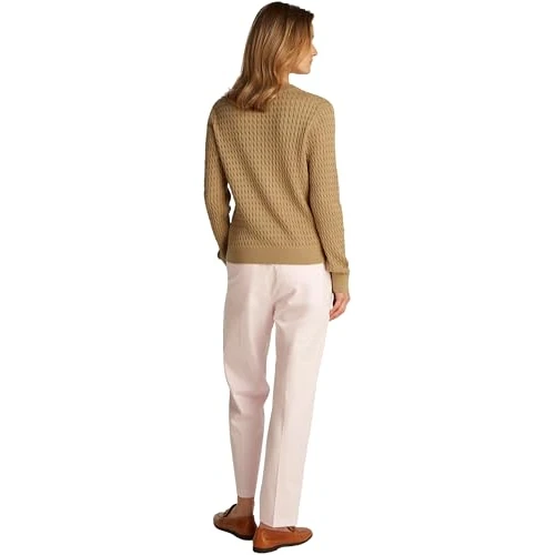 Tommy Hilfiger Damen Pullover Cable Fine Zopfstrick, Beige (Safari Canvas), M