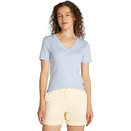 Tommy Hilfiger Women’s Short Sleeve T-Shirt New Slim Cody V-Neck, Blue (Breezy Blue), XL