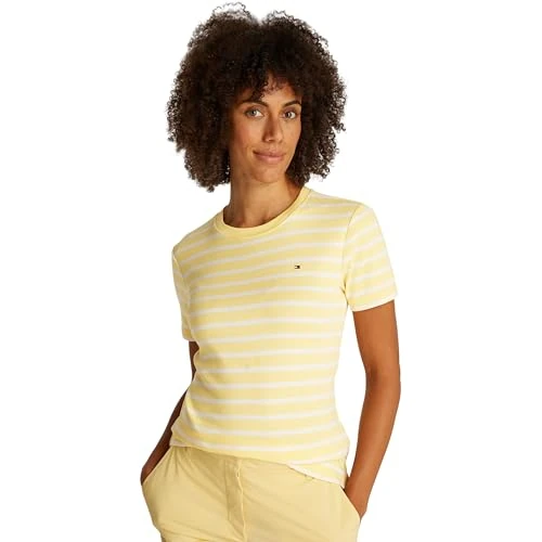 Offre limitée : TOMMY HILFIGER Slim Cody C-NK SS Ww0ww40587 Hauts en Tricot à Manches Courtes Femme, Yellow (Citronella/Ecru STP), 3XL de 29.90 € à 29.90 € (0.00% de remise)