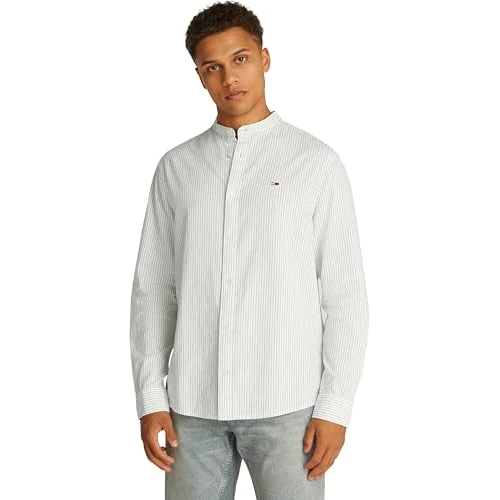 Offerta a tempo: Tommy Jeans Tjm Linen Mix BND STP Shrt Ext Dm0Dm20893, Camicia a Maniche Lunghe, Uomo, Bianco (Ecru Stripes), XXL - 0.00% da 46.95 € a 46.95 €