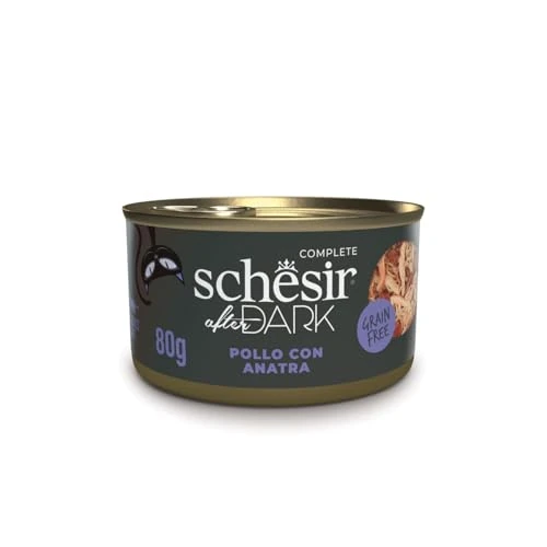 Schesir After Dark, smaak kip met eend in filets, compleet natvoer voor volwassen katten (blikjes 12 x 80 g)