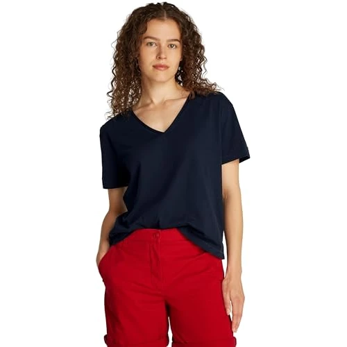 Offerta a tempo: Tommy Hilfiger Donna T-Shirt Maniche Corte con Scollo a V, Blu (Dark Night Navy), L - 48% da 59.90 € a 31.33 €