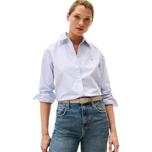 Offerta a tempo: Tommy Hilfiger Donna Camicia Oxford Relaxed Fit, (Classic Ithaca STP/Mid Blue), 44 - 51% da 99.90 € a 48.90 €