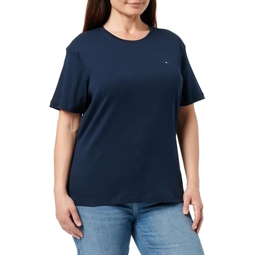 Tommy Hilfiger Donna T-Shirt Maniche Corte Slim Cody Scollo Rotondo, Blu (Dark Night Navy), XXS