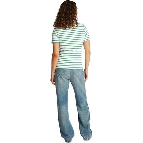 Tommy Hilfiger Women's Short Sleeve Slim Fit Polo Shirt, Multicolor (Ecru/Radiant Green STP), XS