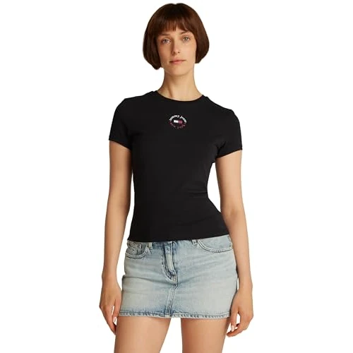Offerta a tempo: Tommy Jeans Donna T-Shirt Maniche Corte Essential Logo Tee Slim Fit, Nero (Black), XXS - 55% da 29.90 € a 13.33 €