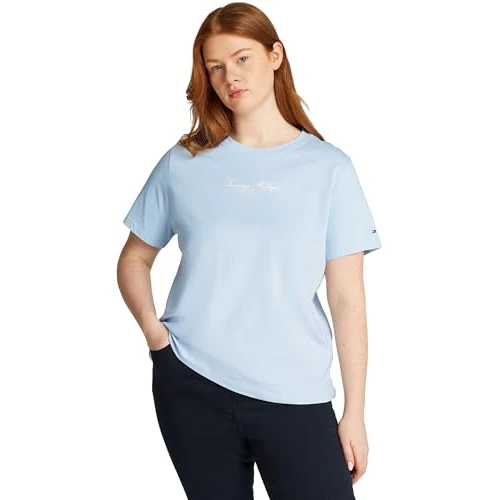 Tommy Hilfiger Camiseta de Manga Corta Mujer Script Crew Neck Regular Fit