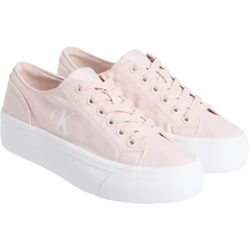 Calvin Klein Sneakers Basse da Donna vulcanizzate, Rosa Argento Peonia Bianco Brillante, 39.5 EU