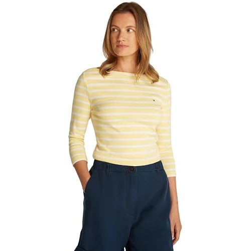 Tommy Hilfiger S/S gebreide tops voor dames, Geel (Citronella/Ecru Stp), XS