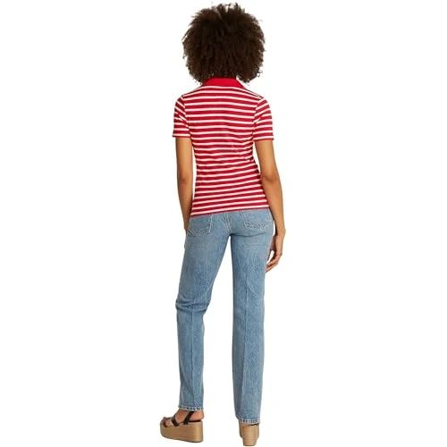 Tommy Hilfiger Dames S/S Polo, Rood (Primary Red/Ecru Stp), XXL