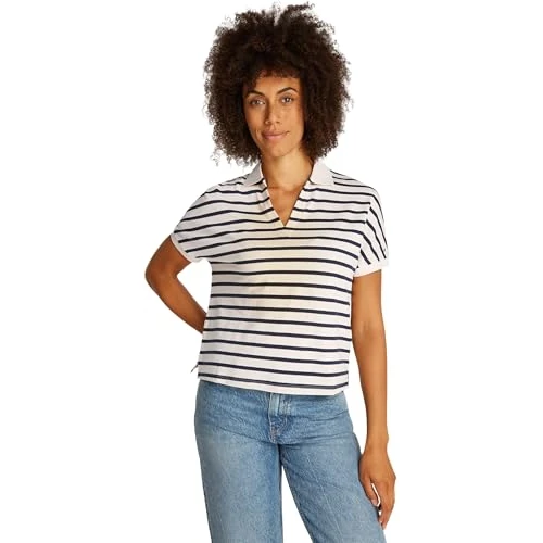 Offerta a tempo: Tommy Hilfiger Donna Maglietta Polo Maniche Corte Lyocell Relaxed Senza Bottoni, Multicolore (Calico/Dark Night Navy STP), XL - 58% da 99.90 € a 41.61 €
