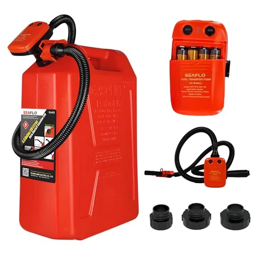 SEAFLO Kraftstoff-Transferpumpe, batteriebetrieben, 2,4 GPM (9,0 LPM) Durchfluss, Füllstandssensor, Auto-Stop, explosionsgeschützter Motor, 4 Jahre Garantie | für Benzin, Diesel und mehr (Modell