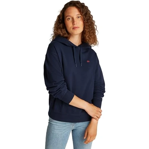 Offerta a tempo: Tommy Hilfiger Donna Felpa con Cappuccio Contrast Flag Regular Fit, Blu (Dark Night Navy), L - 52% da 129.90 € a 62.74 €