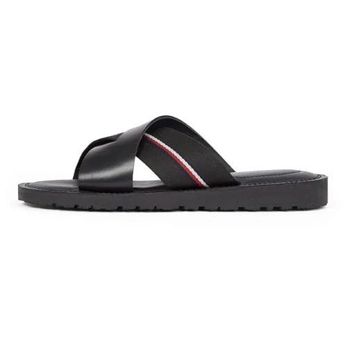 Tommy Hilfiger Men’s Core Criss Leather Sandals, Black (Black), 8