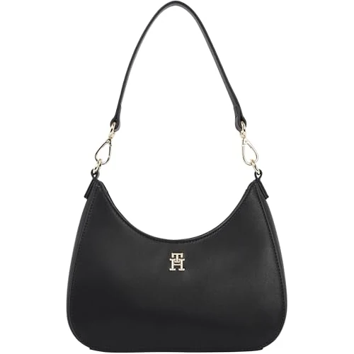 Tommy Hilfiger Damen Schultertasche Logotape mit Reißverschluss, Schwarz (Black), Einheitsgröße