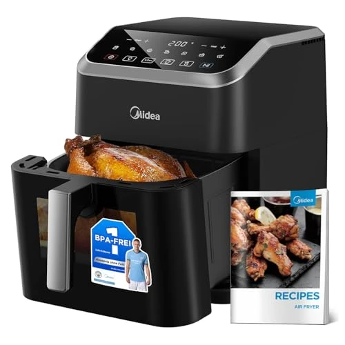 Midea 7L Air Fryer with HeatXpress Technology, 90% Less Oil, Energy and Time Saving with 7 Preset Programs, Illuminated Viewing Window, Non-stick, Black