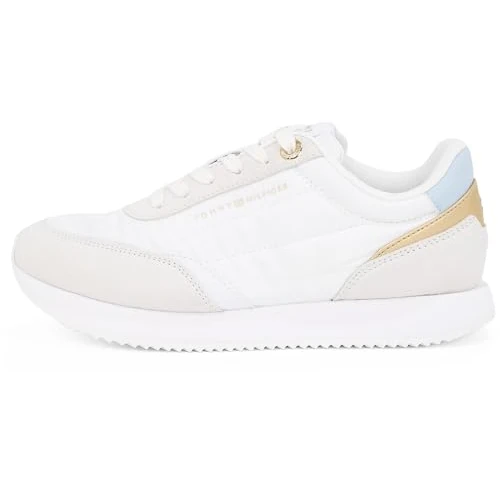Tommy Hilfiger Damskie trampki Essential Runner Fw0fw08332, Biały Biały Breezy Blue, 39 EU