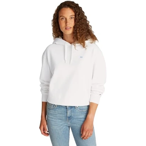 Tijdelijke aanbieding: Tommy Hilfiger Dames REG Contrast Flag Hoodie WW0WW45979, Wit (Ecru), L van 70.28 EUR naar 70.28 EUR (korting 0%)