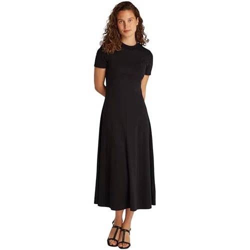 Offre limitée : Tommy Hilfiger Robe Femme Modern Midi Dress Fit & Flare, Noir (Black), M de 129.90 EUR à 77.00 EUR (remise 41%)