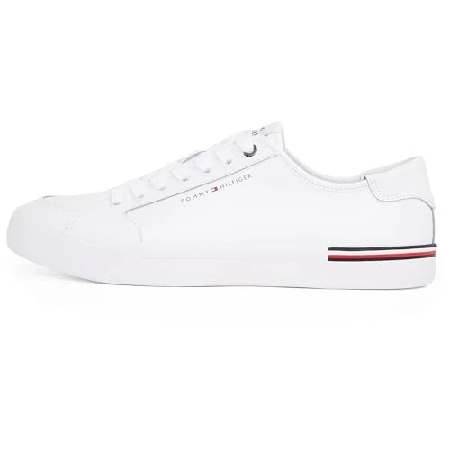 Tommy Hilfiger Męskie buty sportowe Core Corporate Leather Low Top Vulcanized, biały, 45 EU