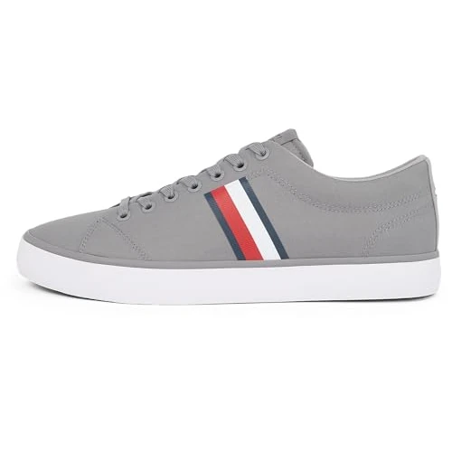 Tommy Hilfiger Men’s Core Stripes Mesh Low Top Vulcanised Trainers, Grey (Universal Grey), 6.5