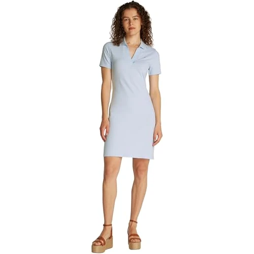 Zeitlich begrenztes Angebot: Tommy Hilfiger Damen Polokleid Slim Fit V-Neck Kurz, Blau (Breezy Blue), XXS von 99.90 € auf 56.19 € (44% Rabatt)
